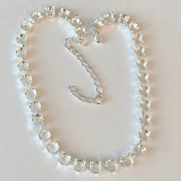 Silver Cupchain Necklace with Rhinestone Chain