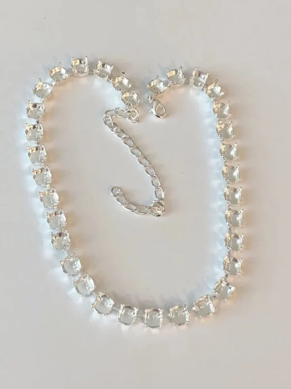 39ss Silver Cupchain Necklace with Rhinestone Chain