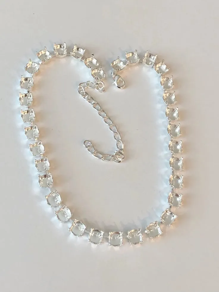 Silver Cupchain Necklace with Rhinestone Chain