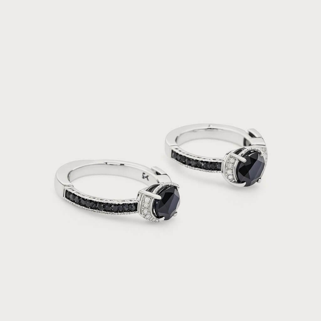 eCrystal Silver Black Onyx Ring with black onyx stone and crystals