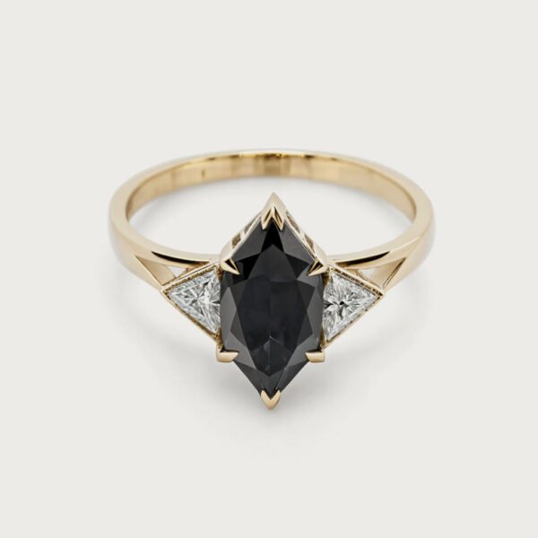 Black Onyx Wedding Ring with polished black onyx stone