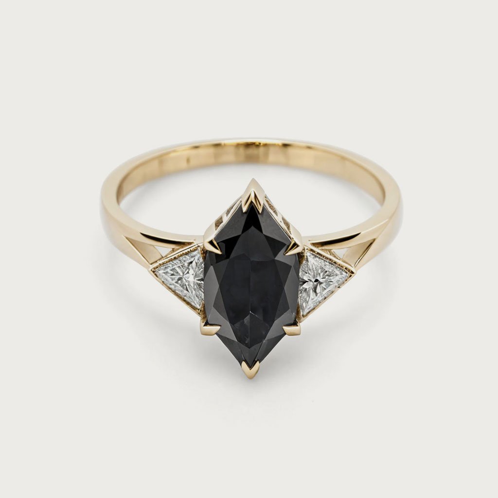 Black Onyx Wedding Ring with polished black onyx stone