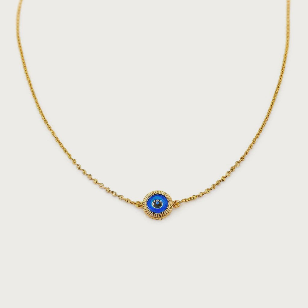 Evil Eye Necklace with gold chain and blue evil eye pendant
