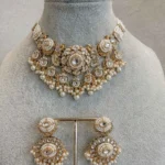 Kundan Choker Necklace Set with matching earrings and traditional stonework